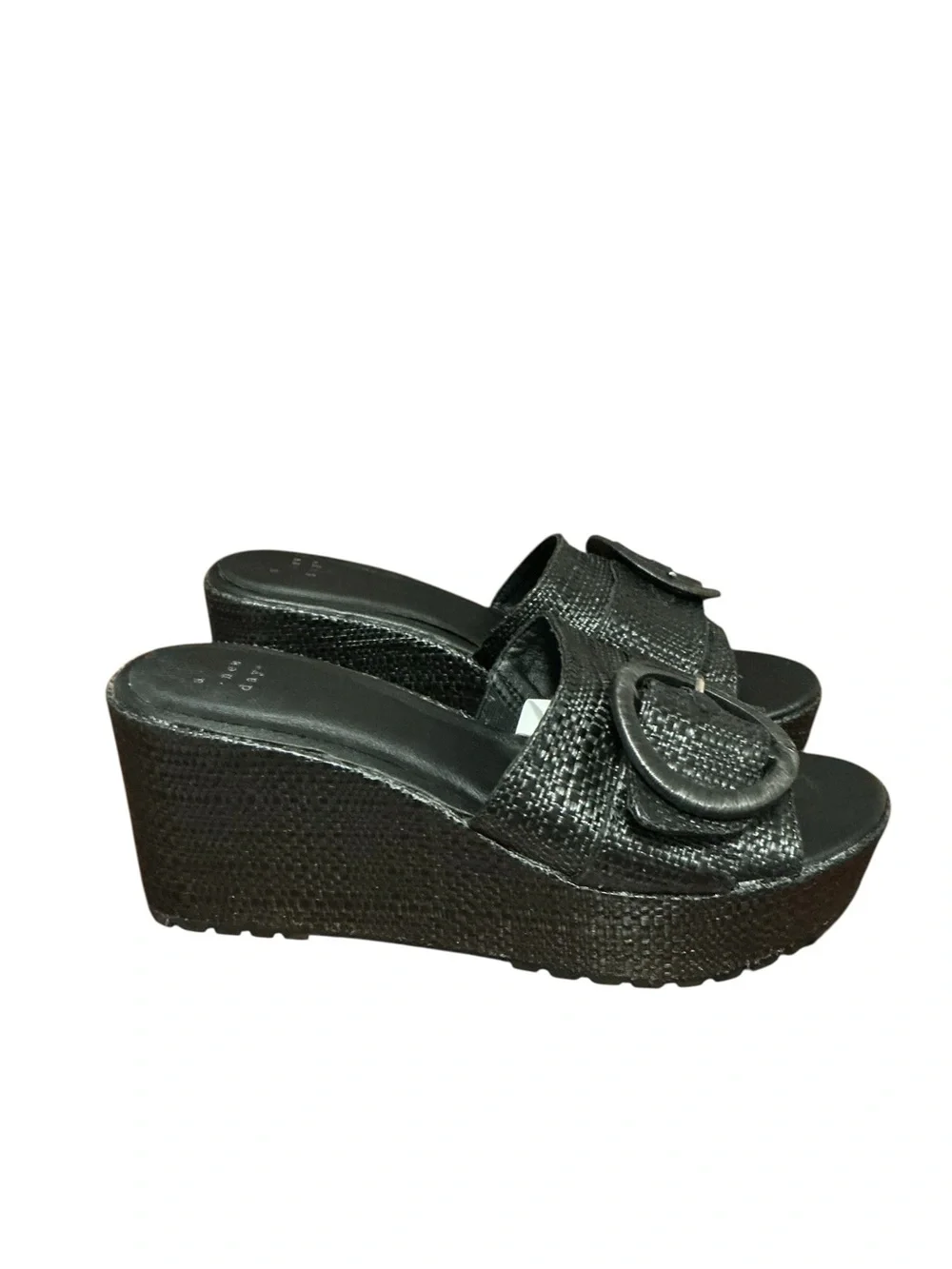 a new day Black Woven Platform Slide Sandals with Buckle
